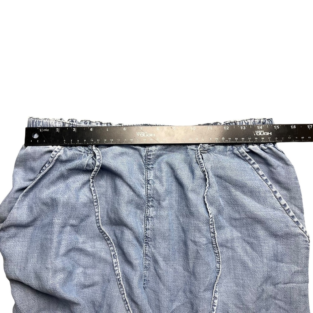 American Eagle Blue Wide Leg Cropped Pants Lyocell Elastic Waist Drawstring - Picture 6 of 10